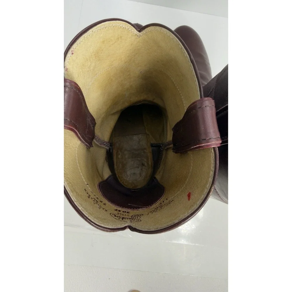 Justin 3037 Men 11 B Burgundy Leather Round Toe Ropers Western Cowboy Boots - Picture 6 of 11